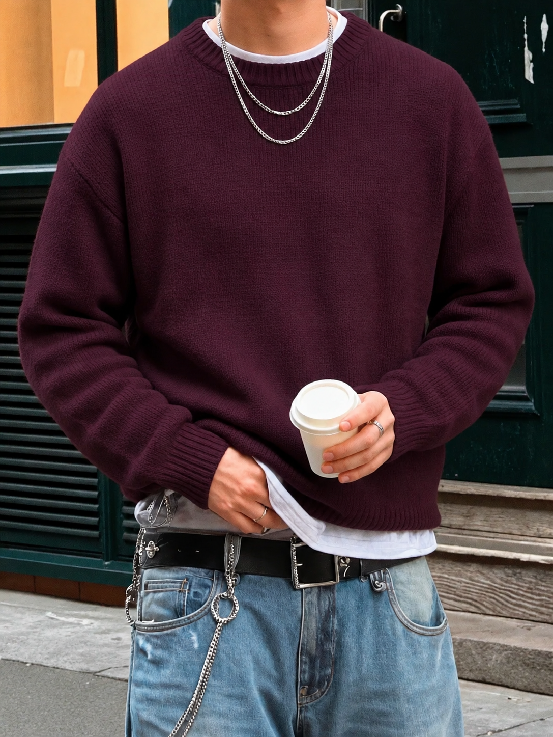 Men's Long-Sleeve Crew Neck Rib-Knit Sweater