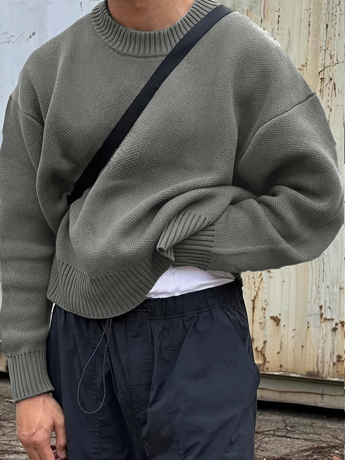 Men's Long-Sleeve Crew Neck Rib-Knit Sweater