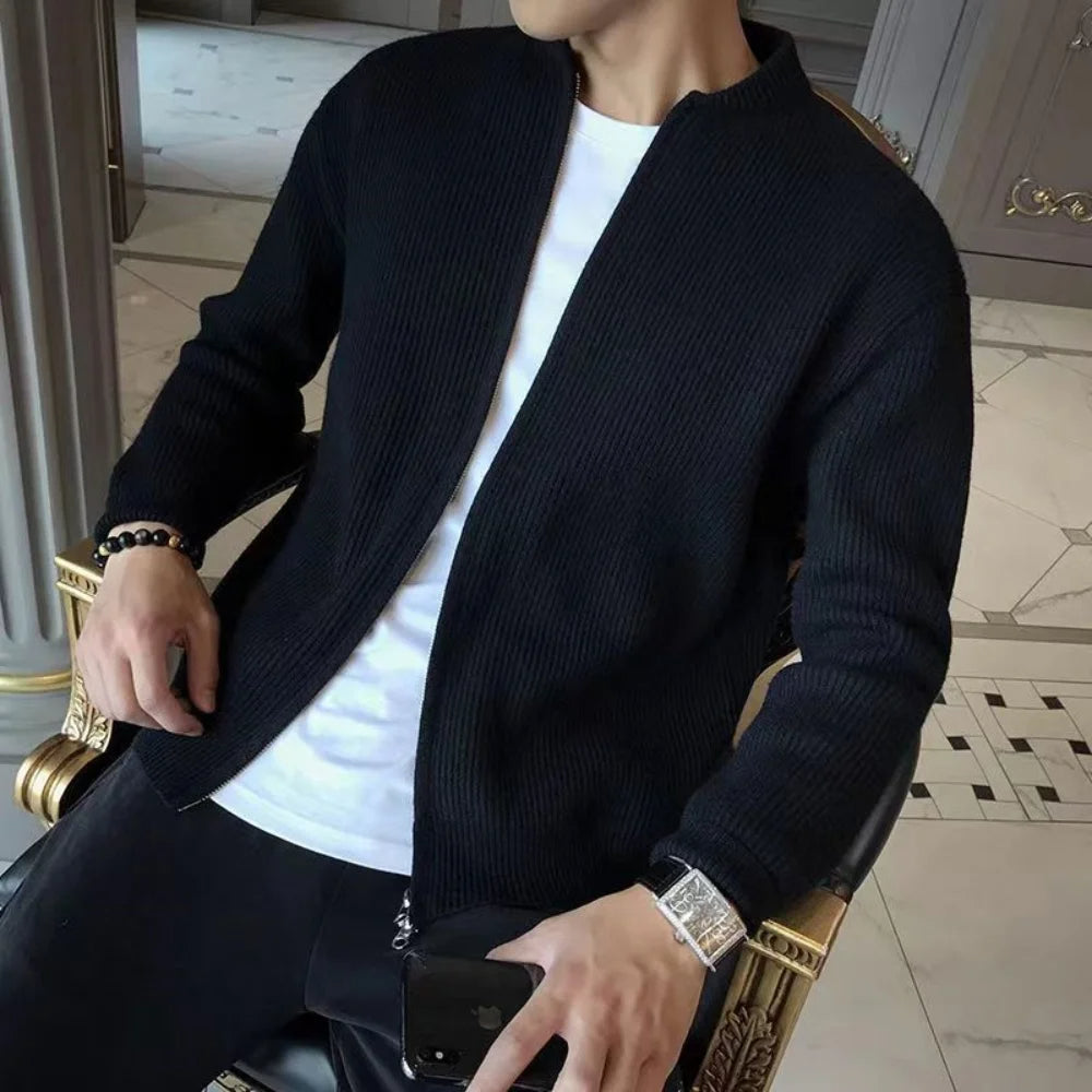 Men's Long-Sleeve Ribbed Zip-Up Cardigan