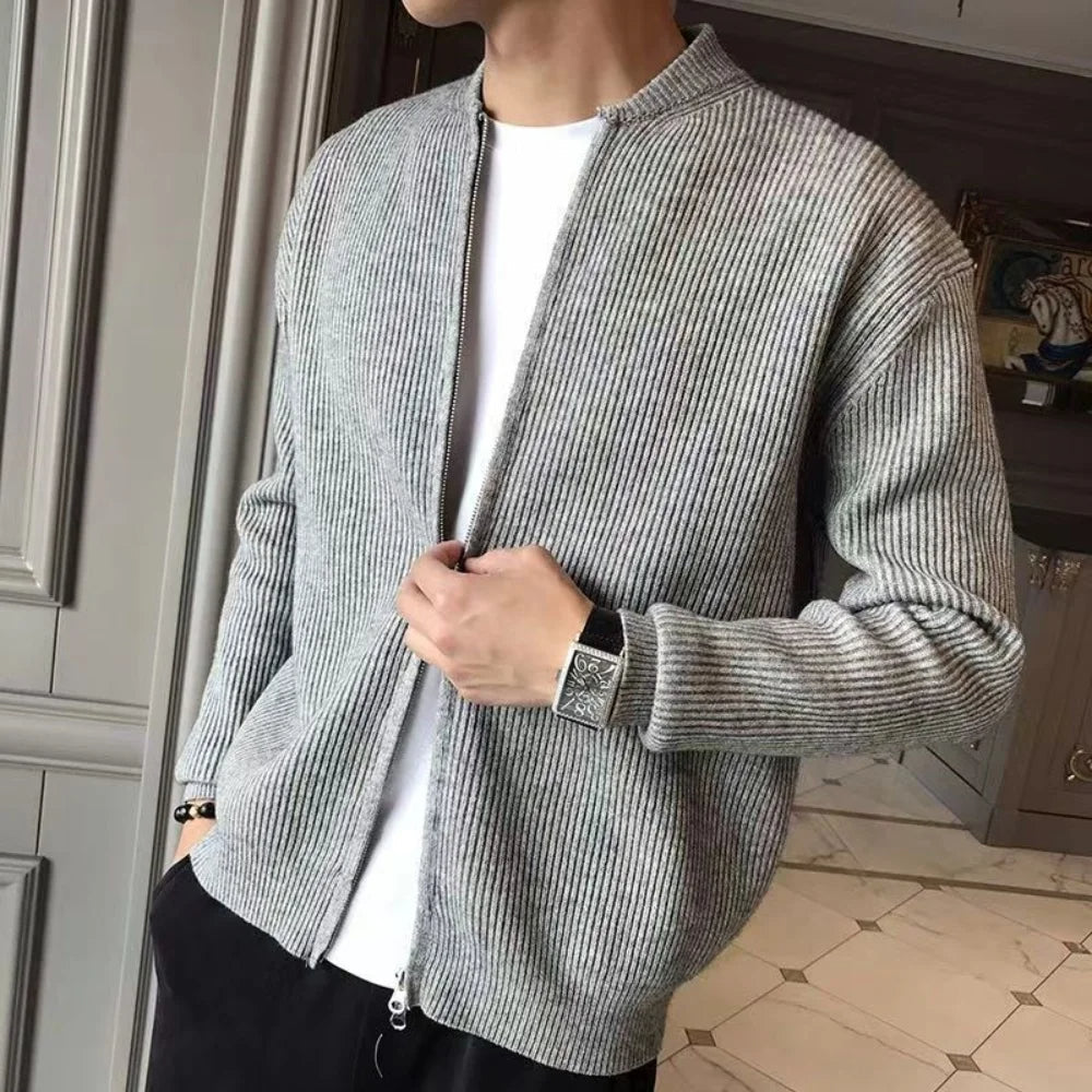 Men's Long-Sleeve Ribbed Zip-Up Cardigan