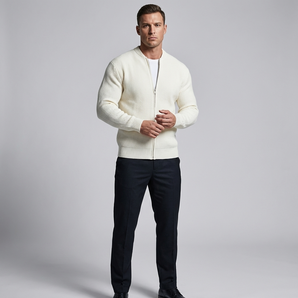 Men's Long-Sleeve Ribbed Zip-Up Cardigan