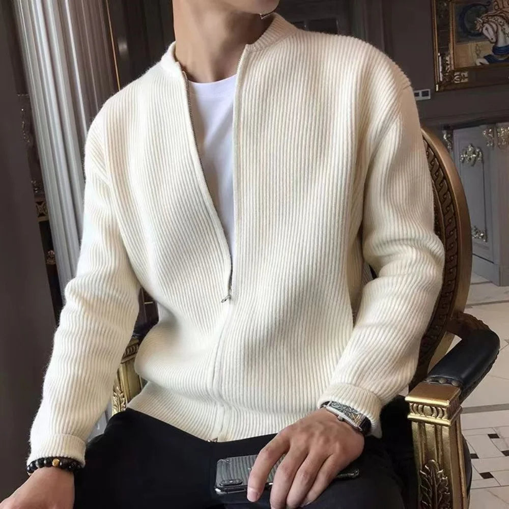 Men's Long-Sleeve Ribbed Zip-Up Cardigan