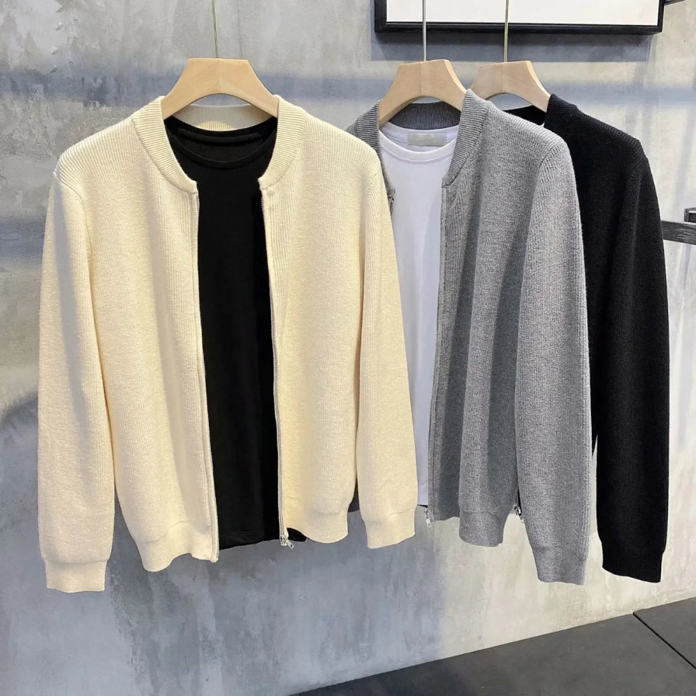 Men's Long-Sleeve Ribbed Zip-Up Cardigan