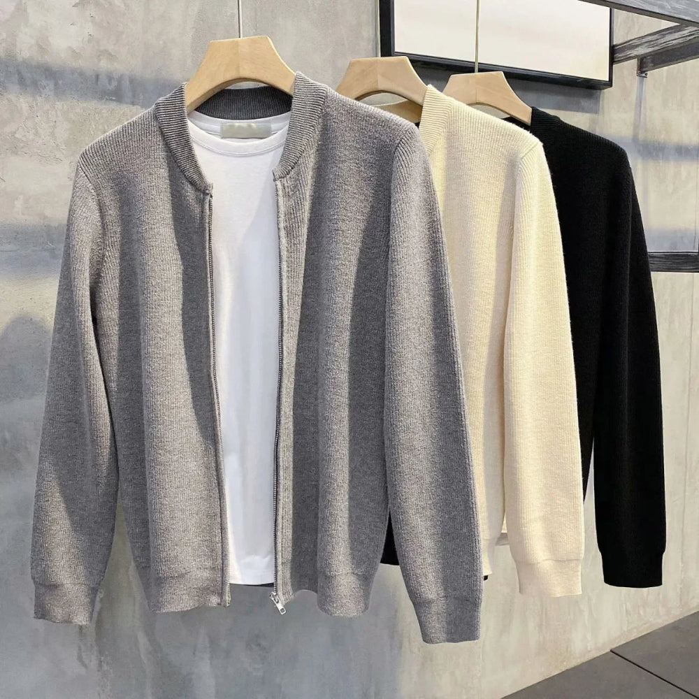 Men's Long-Sleeve Ribbed Zip-Up Cardigan
