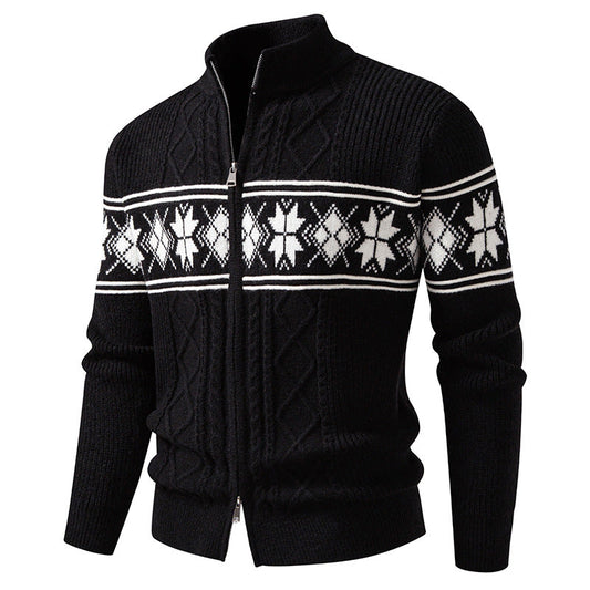 Men's Norwegian Zip-Up Cardigan with High Stand Collar