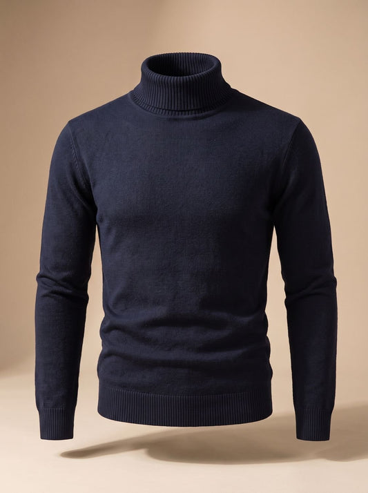 Men's Slim-Fit Fine-Knit Turtleneck Sweater with Ribbed Cuffs
