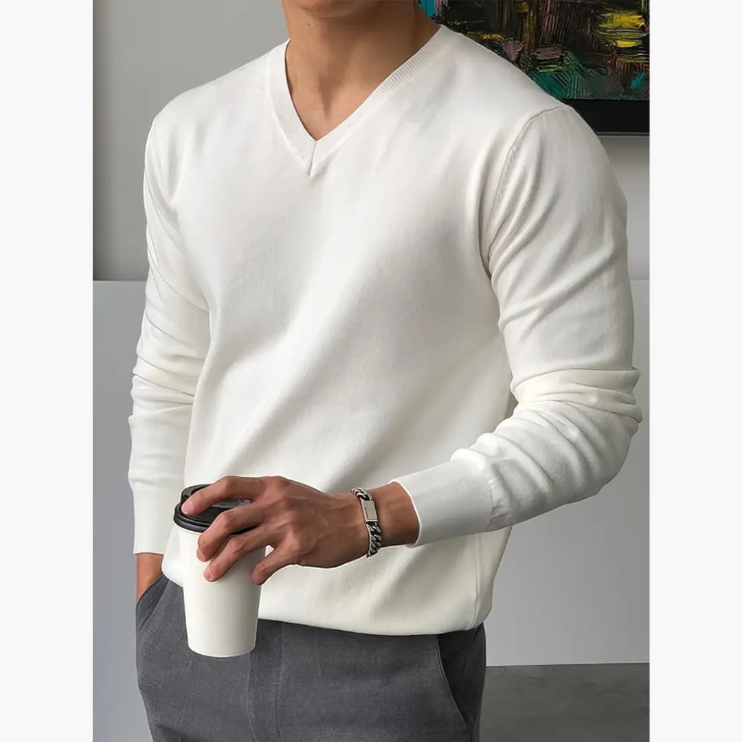 Men's Stylish Long-Sleeved V-Neck Sweater