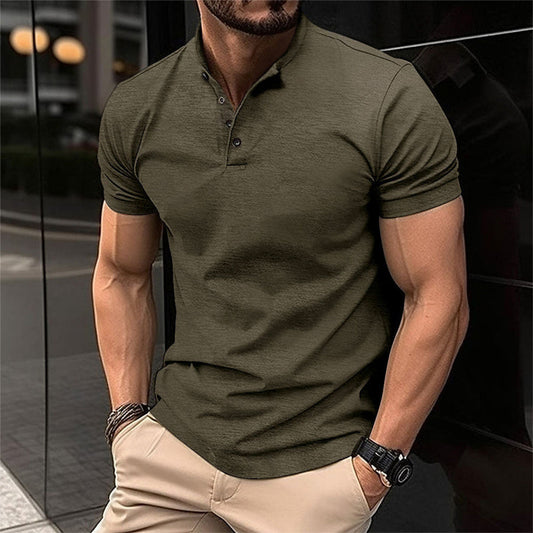 Image of Men's Band Collar Polo Shirt