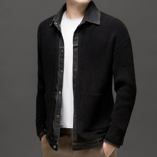 Image of Men's Button-Down Denim Cardigan Sweater