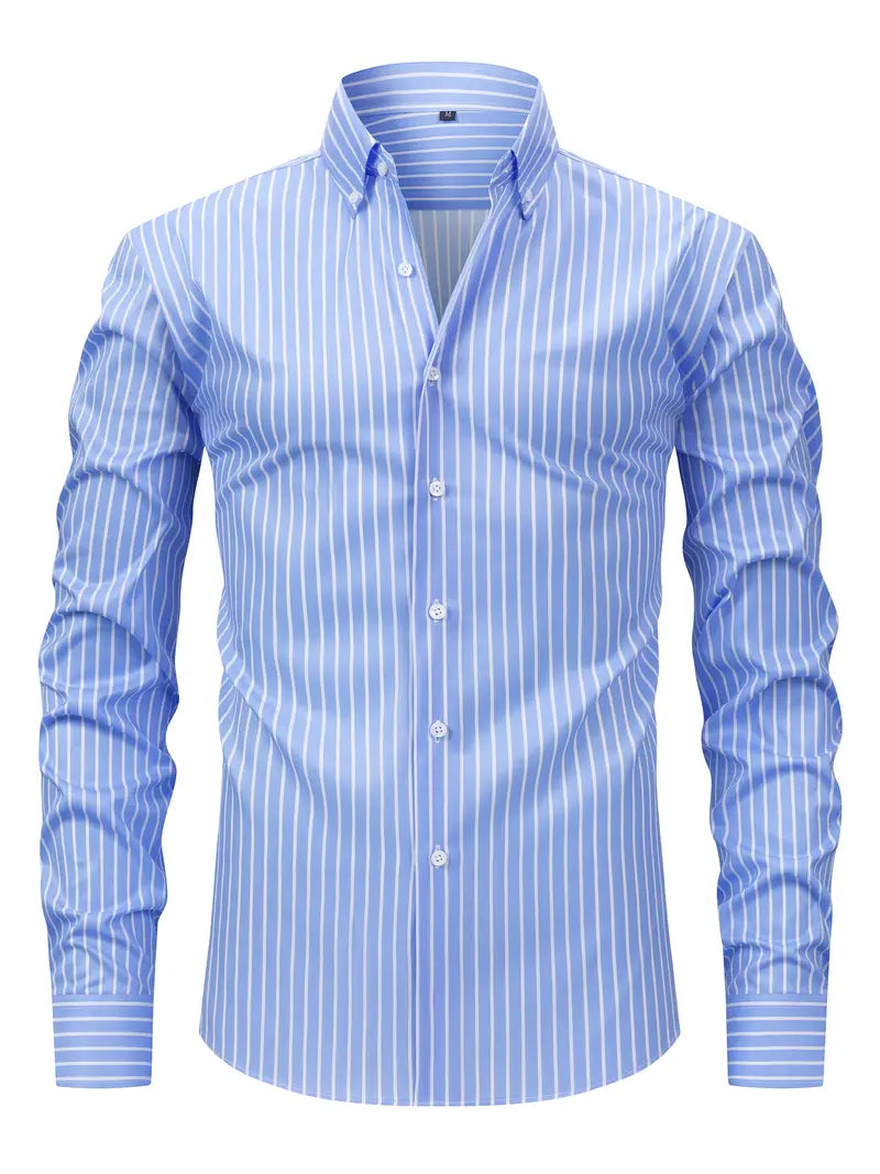 Image of Men's Button-Down Striped Long Sleeve Polo Shirt