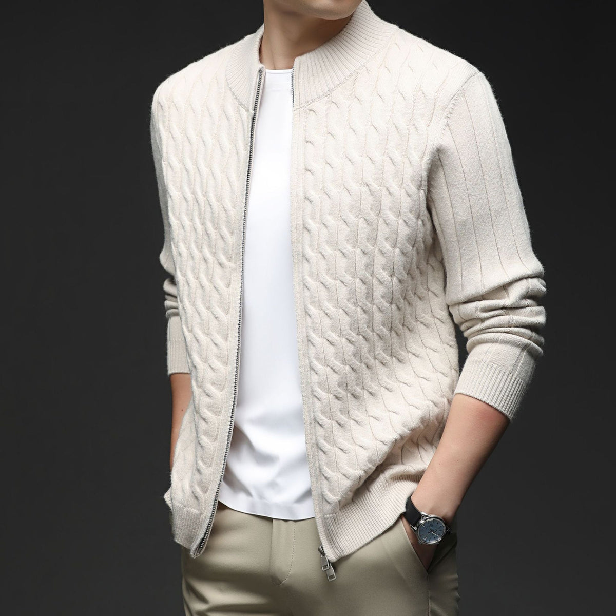 Image of Men's Full Zip Cable Knit Sweater
