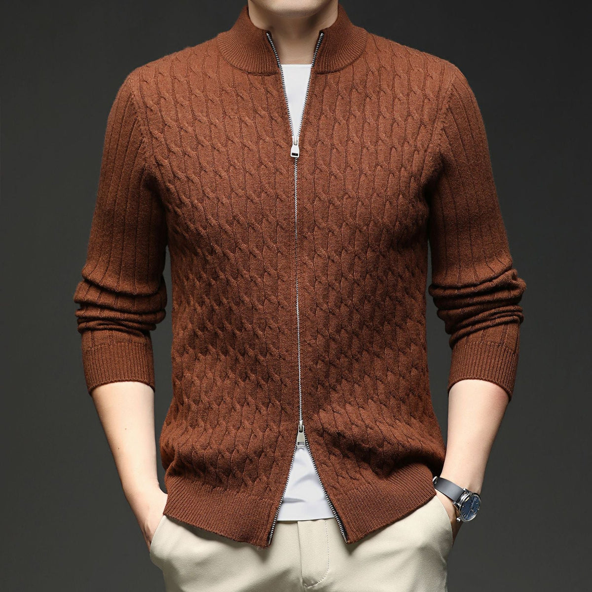 Image of Men's Full Zip Cable Knit Sweater