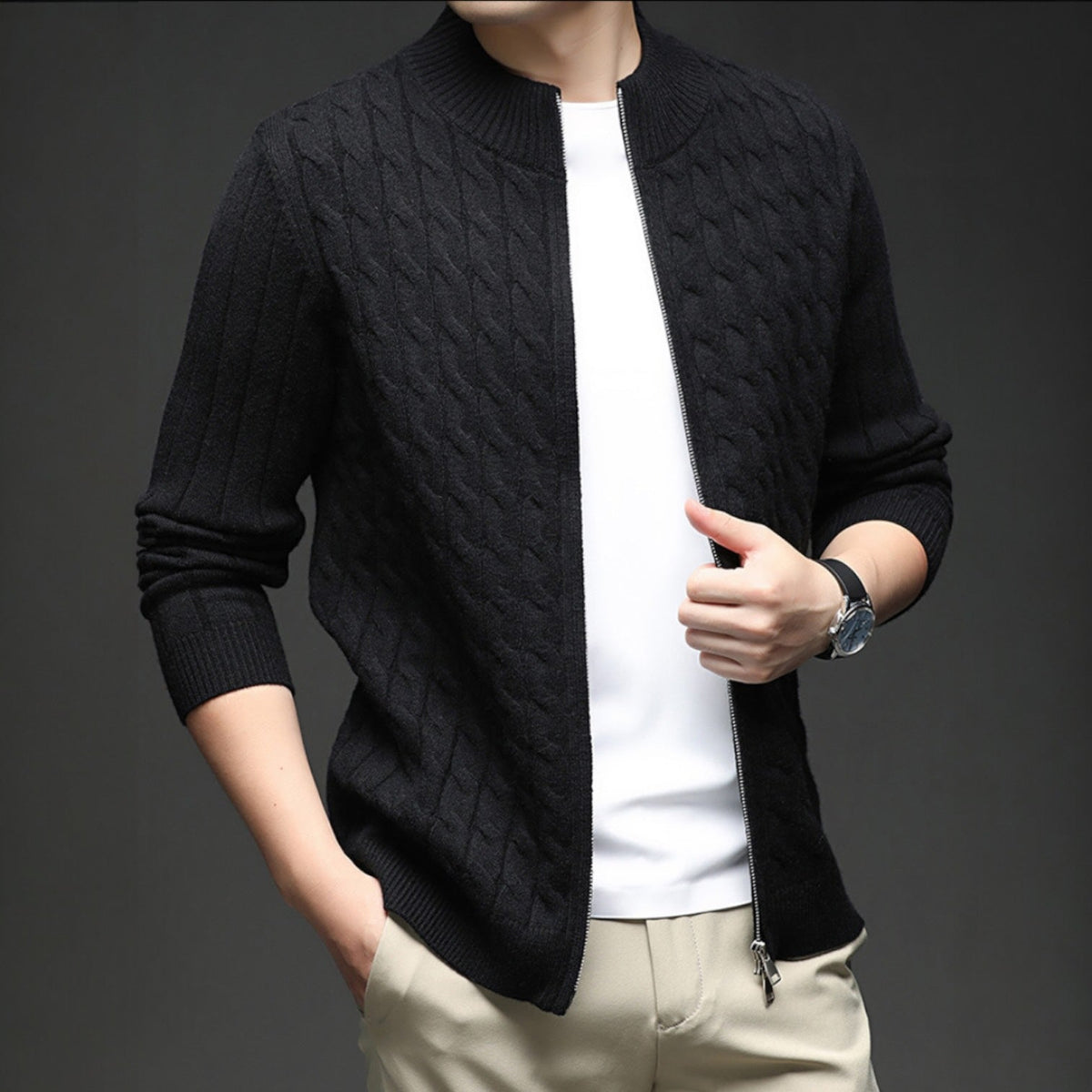 Image of Men's Full Zip Cable Knit Sweater