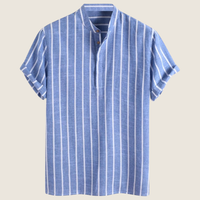 Men's Striped Grandad Collar T-Shirt