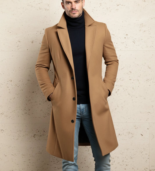 Men's Notch Lapel Long Single-Breasted Overcoat