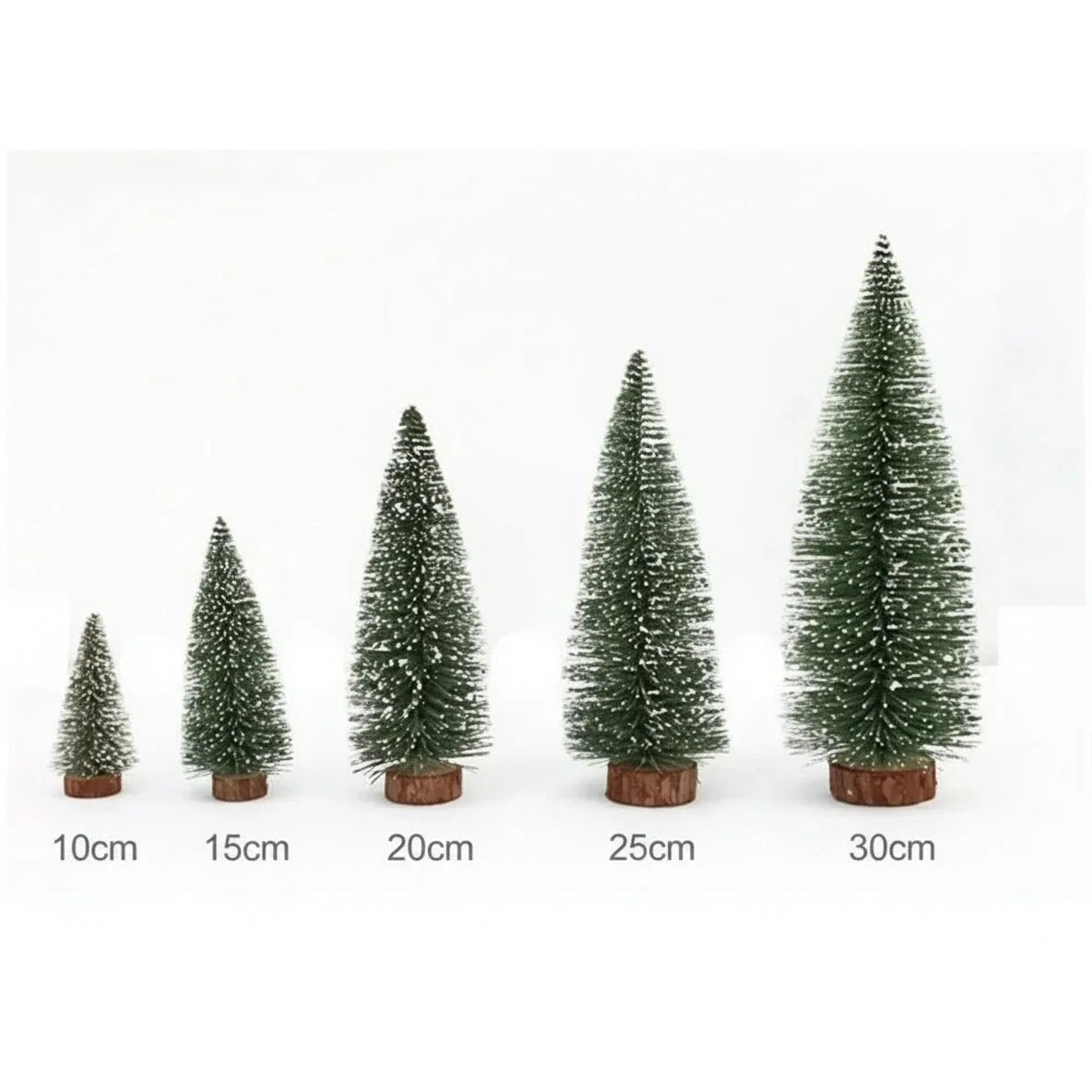 Miniature Frosted Bottle Brush Christmas Trees with Wooden Base for Tabletop Decor