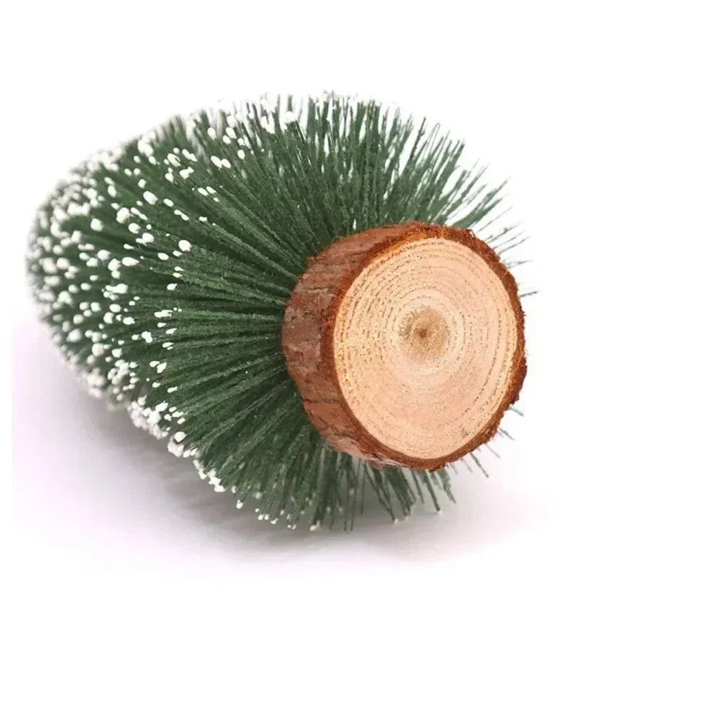 Miniature Frosted Bottle Brush Christmas Trees with Wooden Base for Tabletop Decor