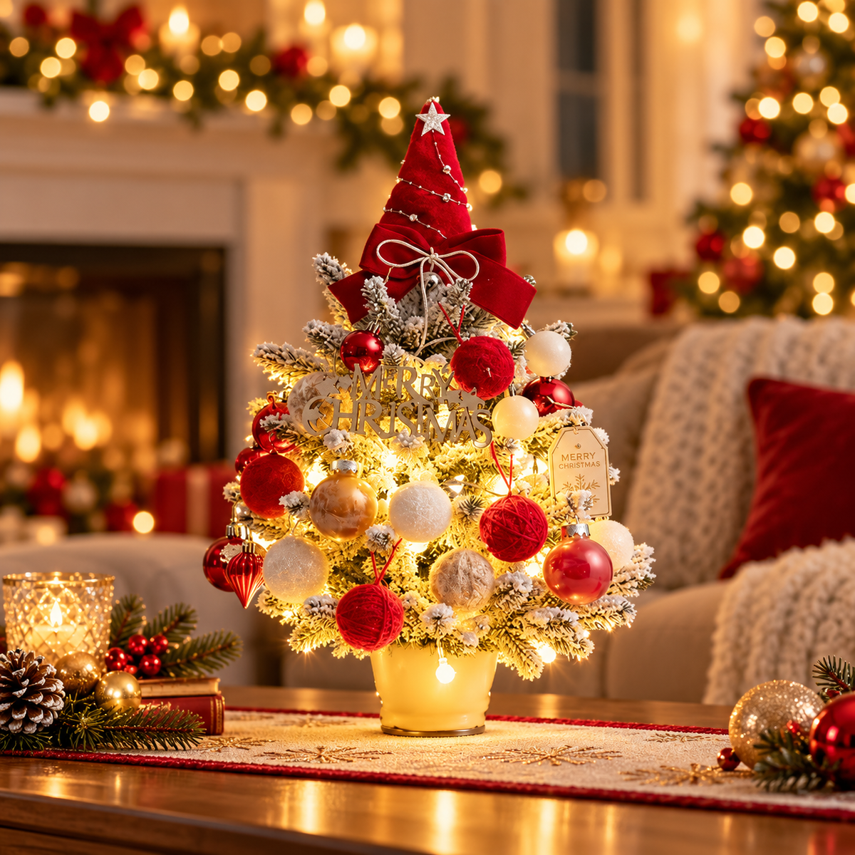 Pre-Decorated Snow-Flocked Tabletop Christmas Tree