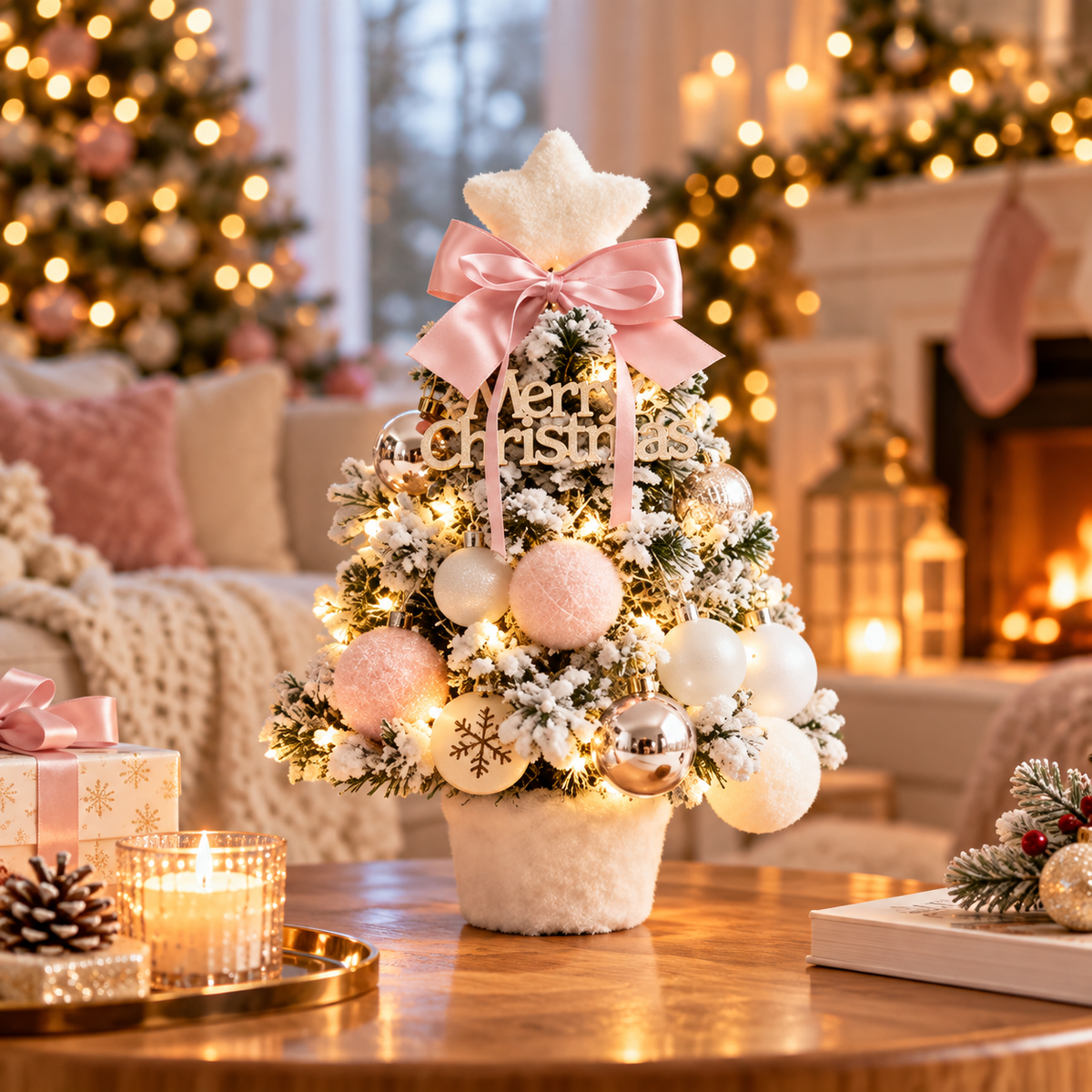 Pre-Decorated Snow-Flocked Tabletop Christmas Tree