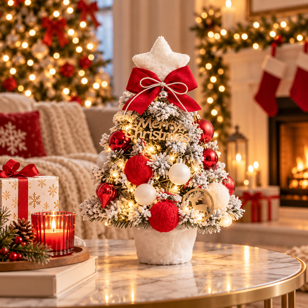 Pre-Decorated Snow-Flocked Tabletop Christmas Tree