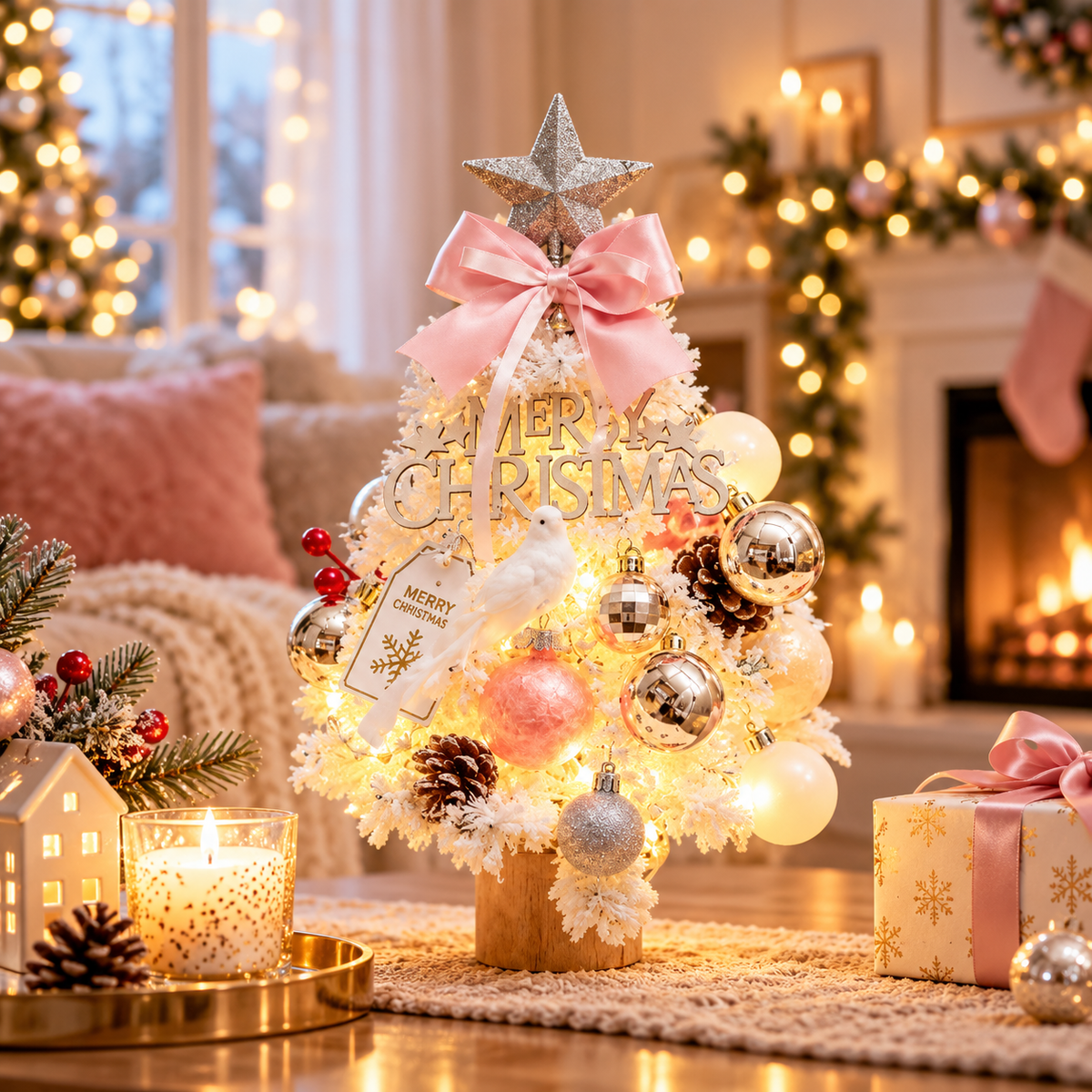 Pre-Decorated Snow-Flocked Tabletop Christmas Tree