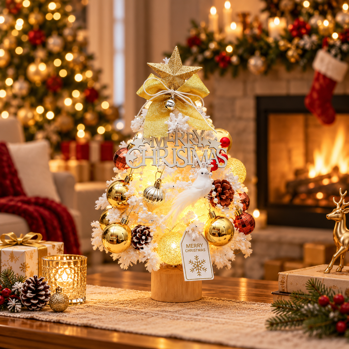 Pre-Decorated Snow-Flocked Tabletop Christmas Tree