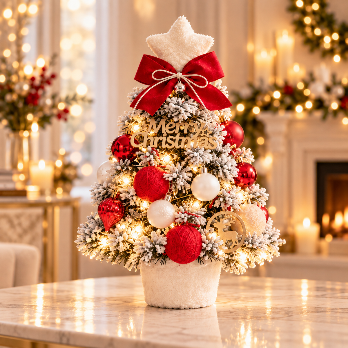 Pre-Decorated Snow-Flocked Tabletop Christmas Tree