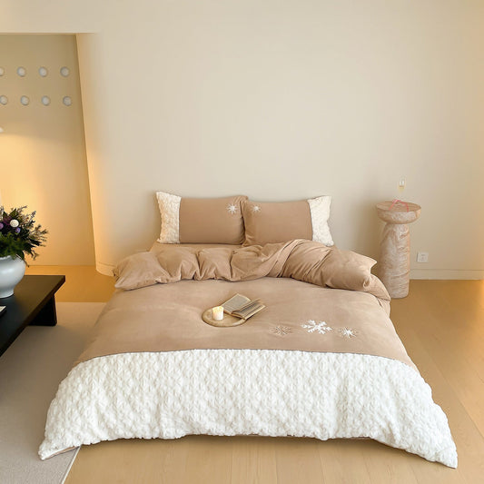 Reversible Bedding Set with Sherpa Quilting and Snowflake Embroidery