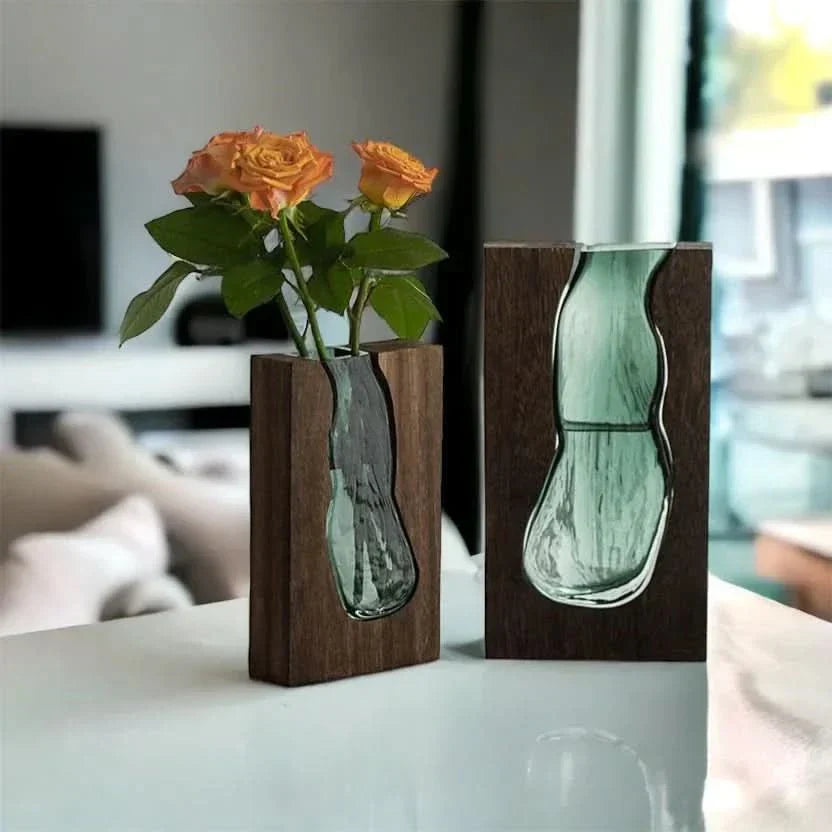 Scandinavian Glass Vase with Wooden Accent for Modern Interiors