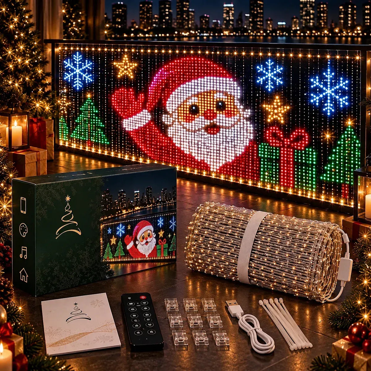 Smart LED Matrix Balcony Curtain Lights with Flowing Animation