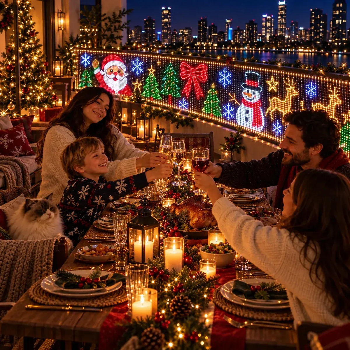 Smart LED Matrix Balcony Curtain Lights with Flowing Animation