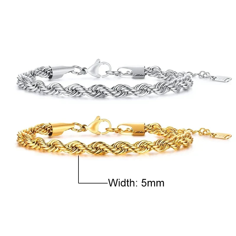 Stainless Steel Twisted Singapore Rope Chain Bracelet