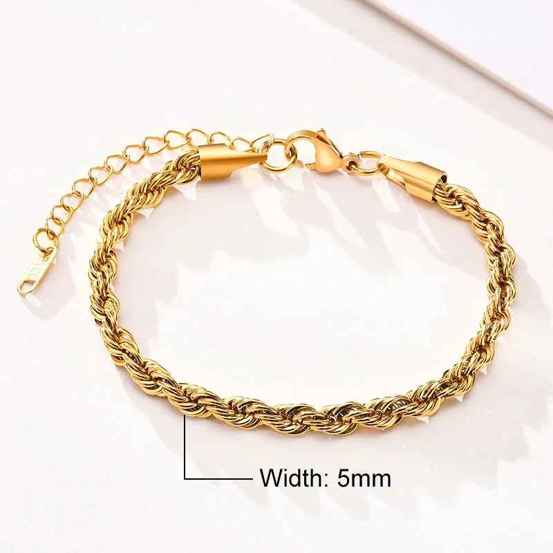 Stainless Steel Twisted Singapore Rope Chain Bracelet