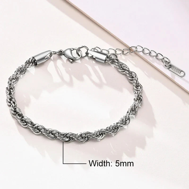 Stainless Steel Twisted Singapore Rope Chain Bracelet