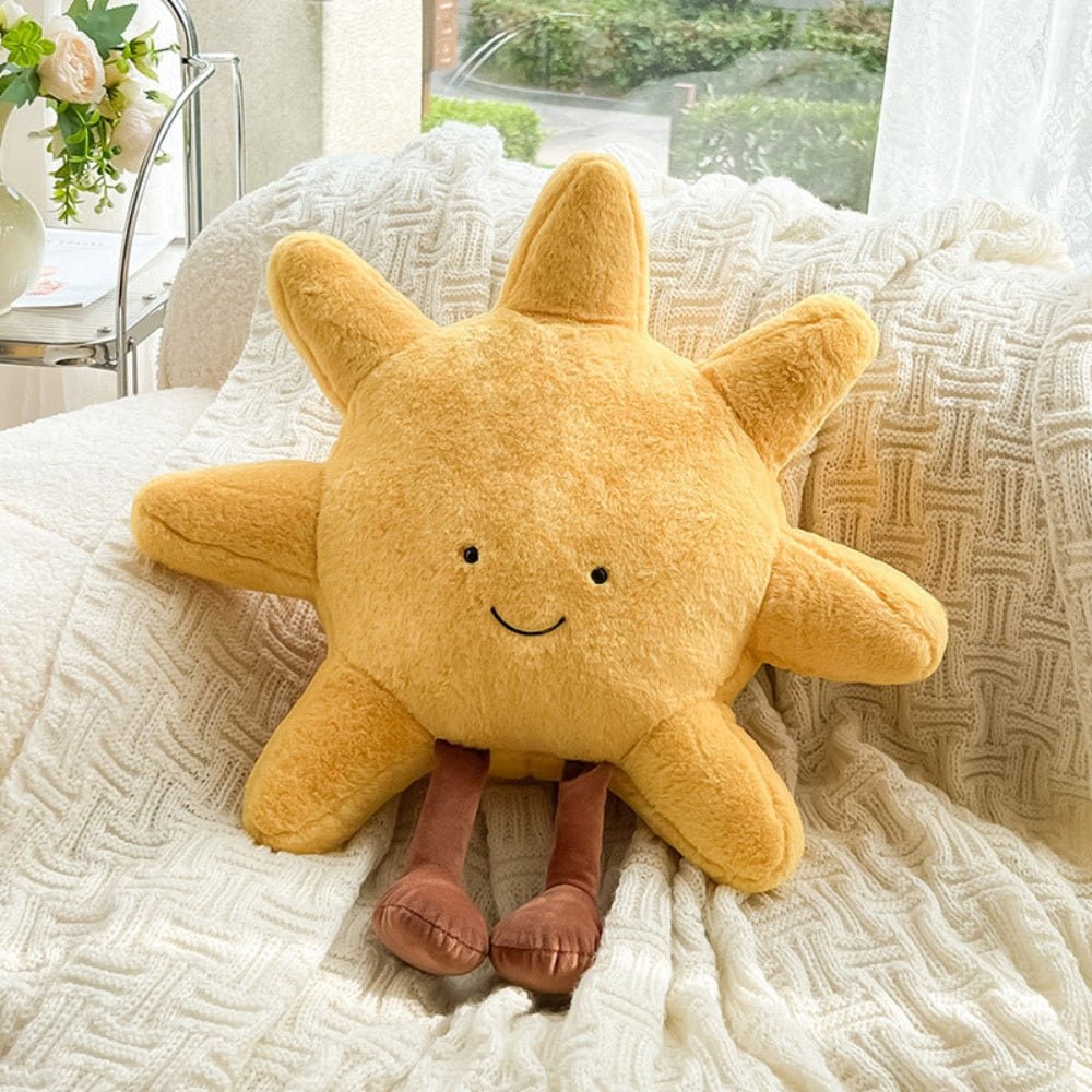 Sun and Moon Plush Decorative Throw Pillow with Fuzzy Fabric and Embroidered Smiling Face