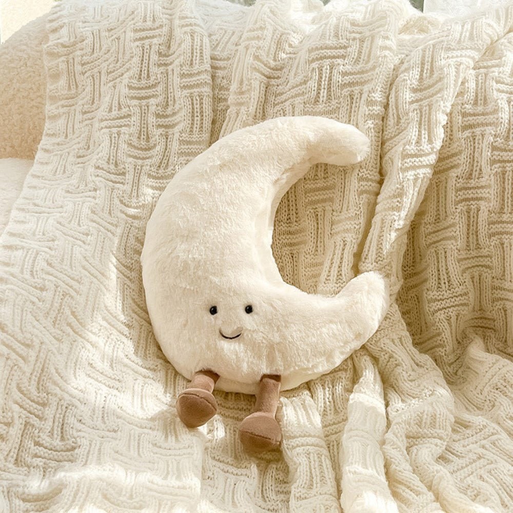 Sun and Moon Plush Decorative Throw Pillow with Fuzzy Fabric and Embroidered Smiling Face