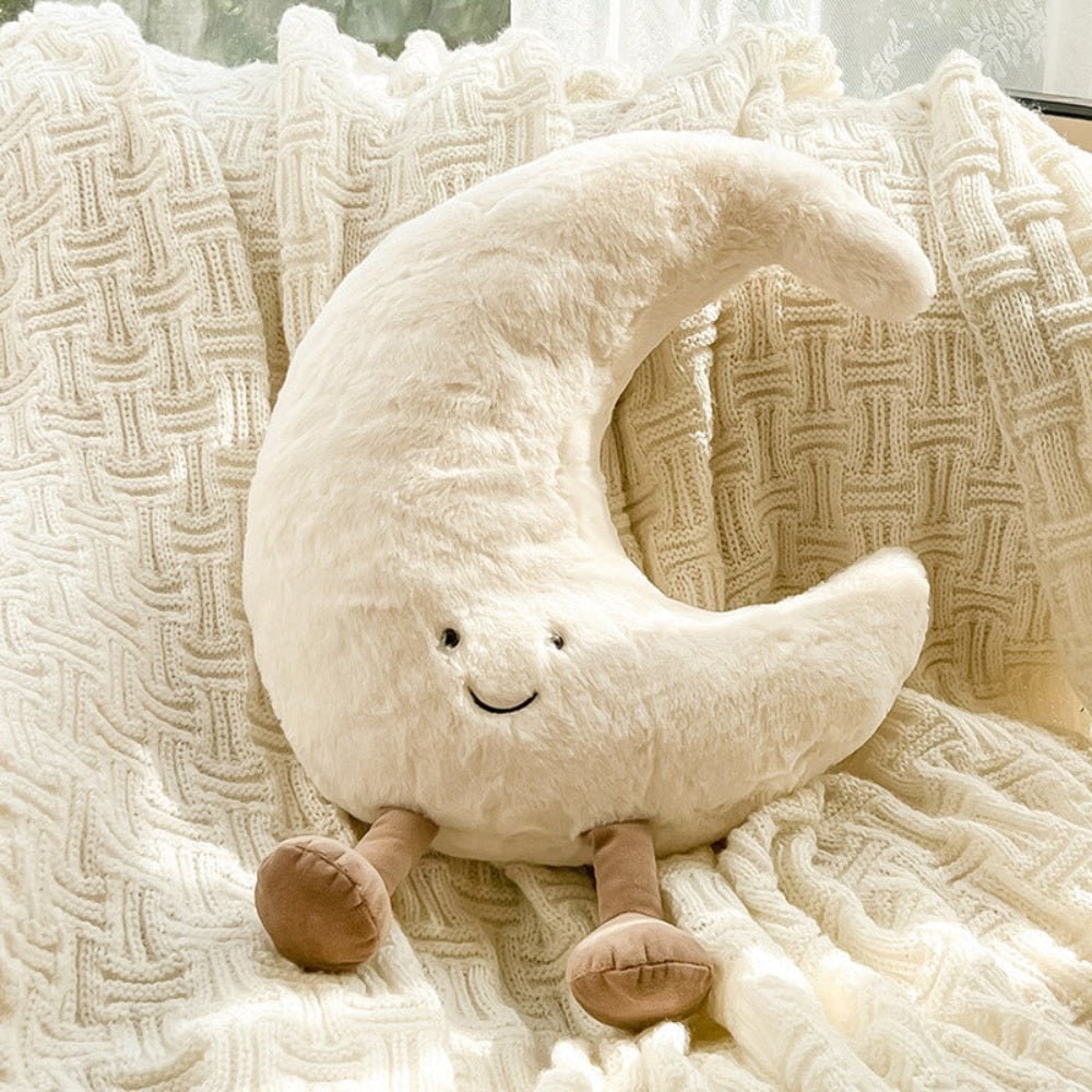 Sun and Moon Plush Decorative Throw Pillow with Fuzzy Fabric and Embroidered Smiling Face