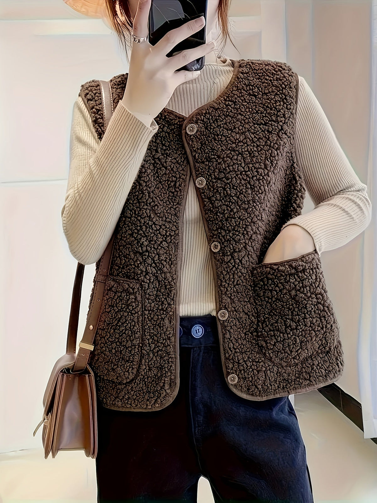 Textured Button-Front Gilet