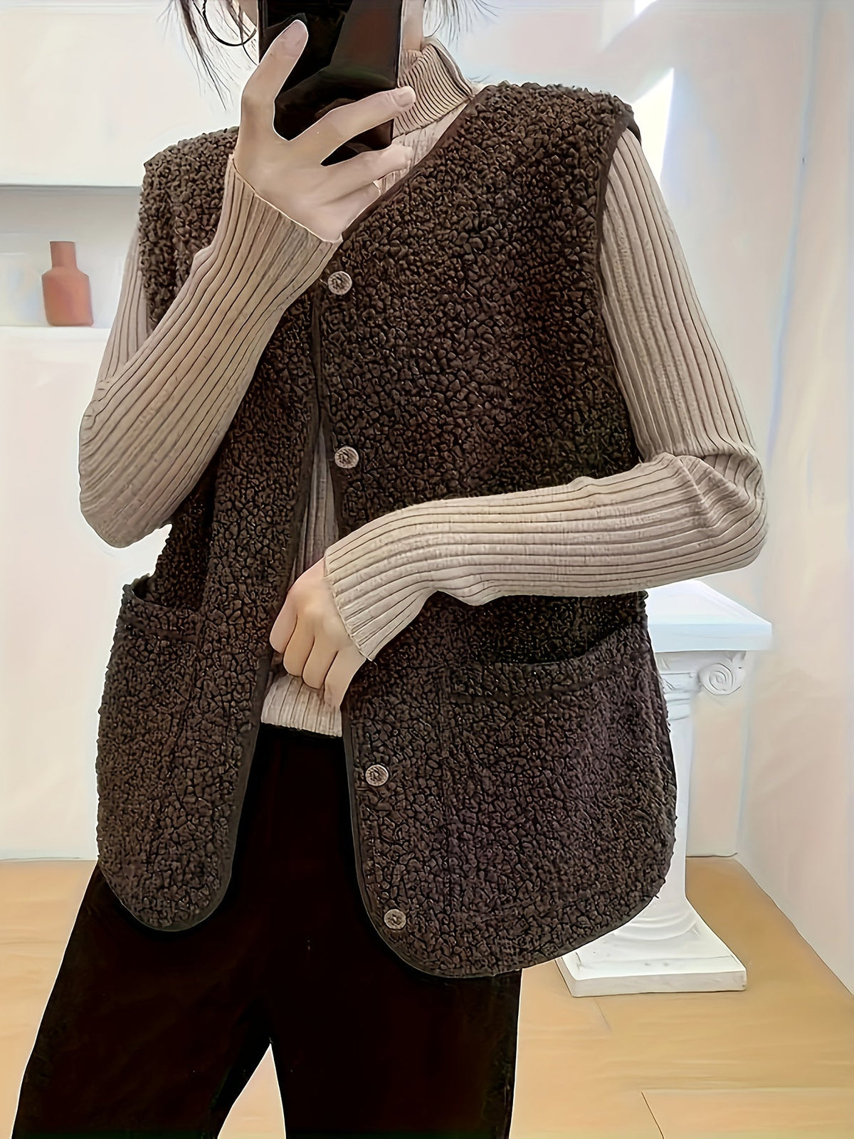 Textured Button-Front Gilet