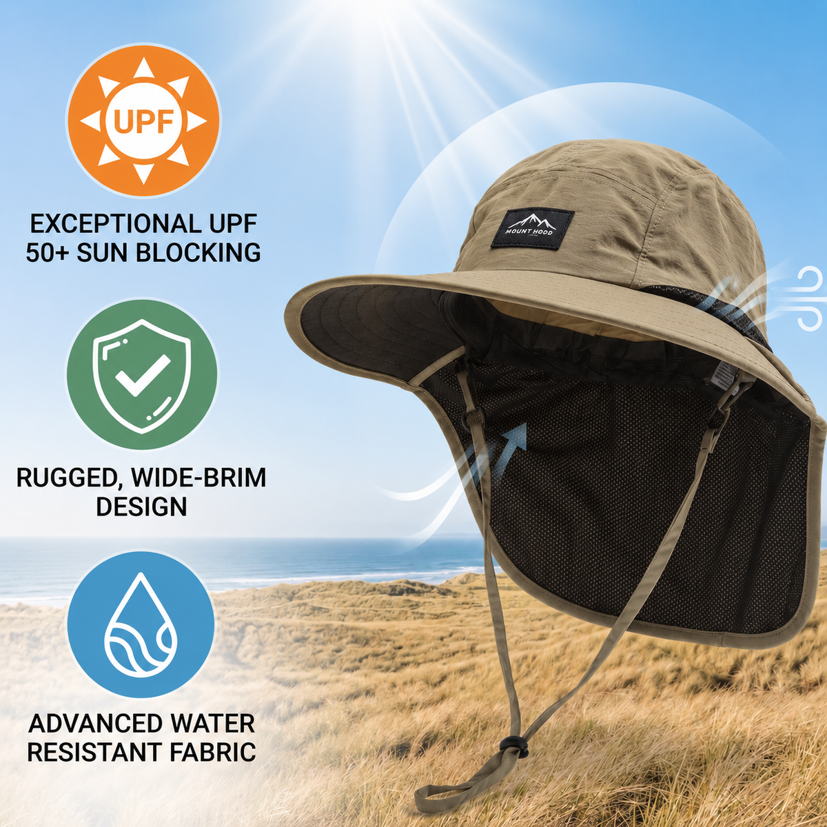 UPF 50+ Sun Protection Hat with Neck Flap