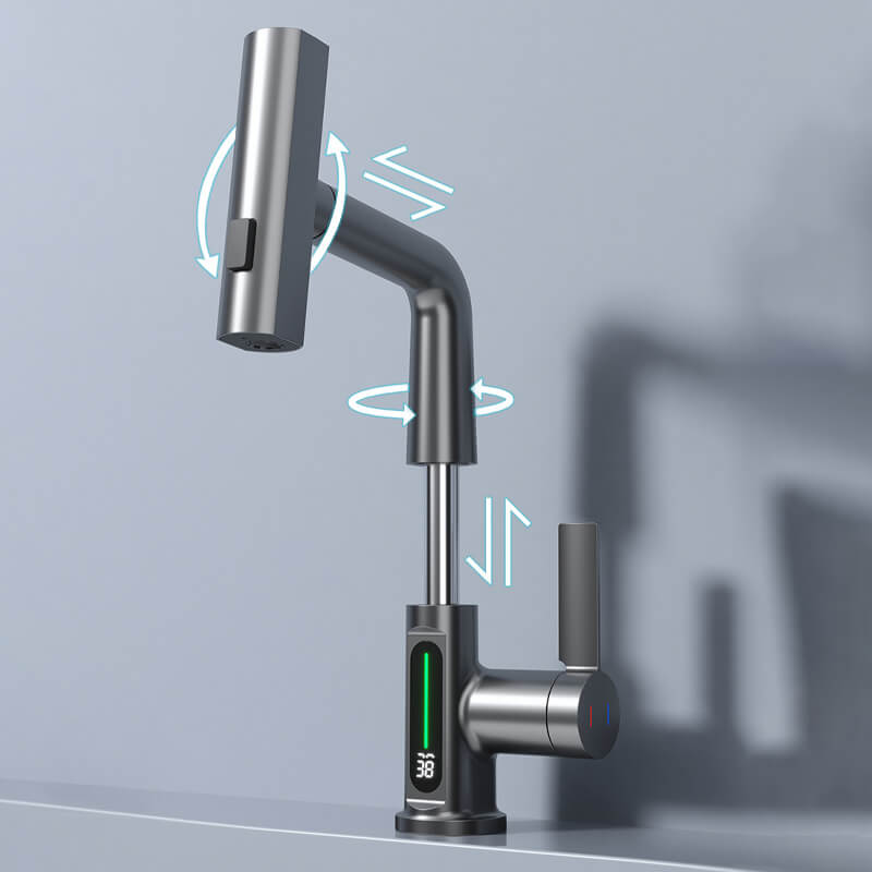 WaterMaster Flexible LED Kitchen & Bathroom Faucet – 360° Swivel, Pull-Out Hose & 5 Spray Modes