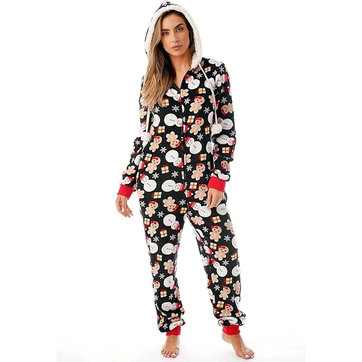 Women's Christmas Onesie - Soft Hooded Zip-Up Loungewear