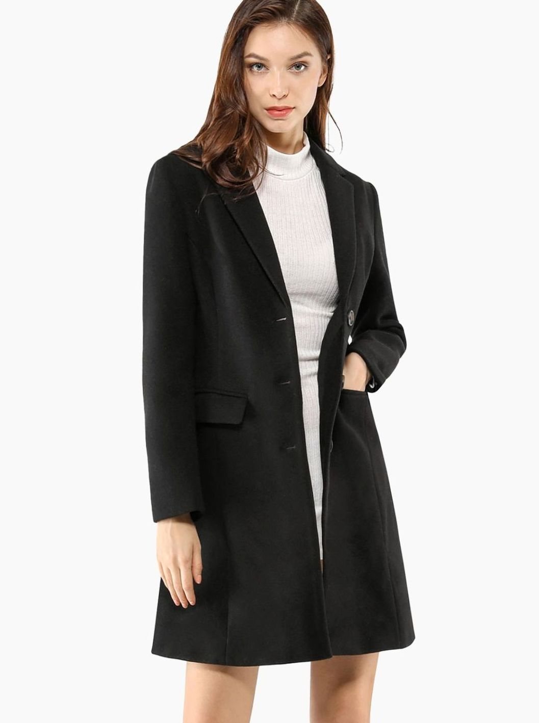 Women's Classic Wool-Blend Tailored Lapel Coat