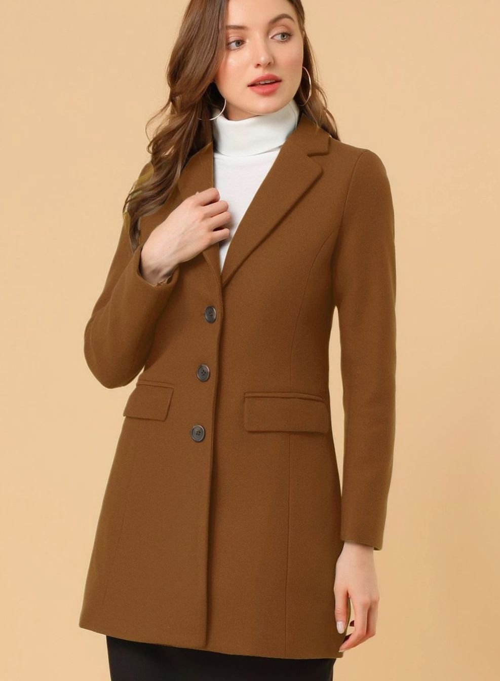 Women's Classic Wool-Blend Tailored Lapel Coat
