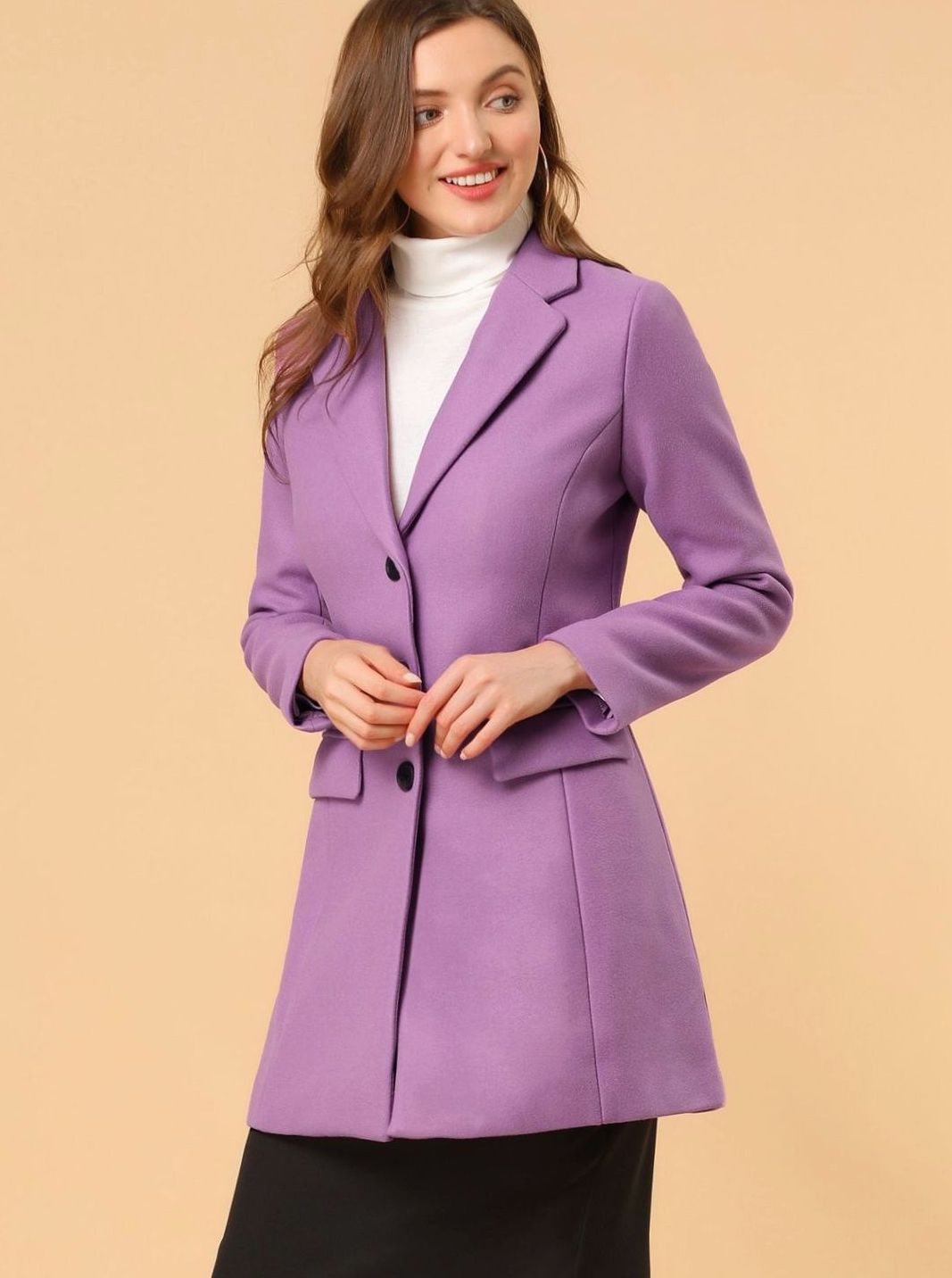 Women's Classic Wool-Blend Tailored Lapel Coat