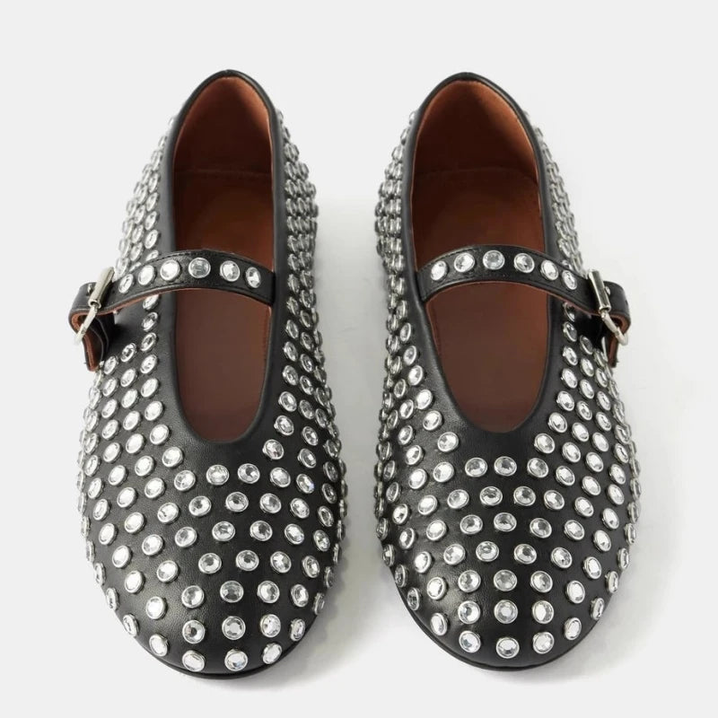 Women's Crystal Rhinestone Mary Jane Shoes with Buckle Strap