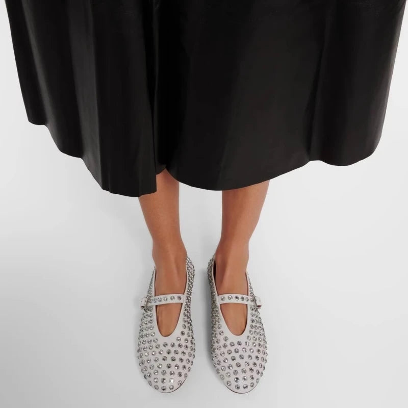 Women's Crystal Rhinestone Mary Jane Shoes with Buckle Strap