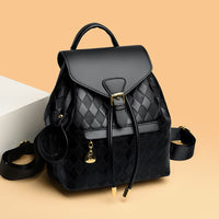 Women's Diamond Quilted Faux Leather Mini Backpack with Drawstring Closure