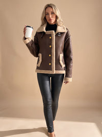 Women's Faux Leather Sherpa-Lined Button-Front Aviator Jacket