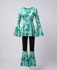 Women's Flared Trousers with Stylish Retro-Style Top